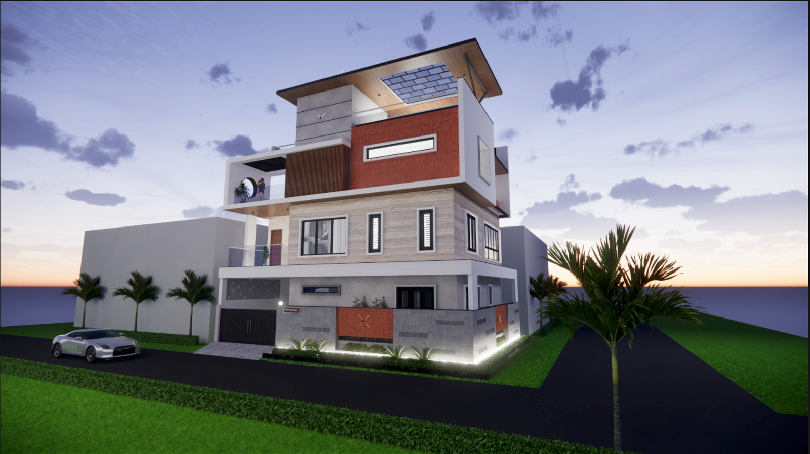 Water garden and residential architecture